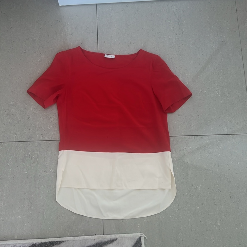 Akris Red Cream Silk Blend Blouse Size 4 | Luxury Designer Colorblock Top